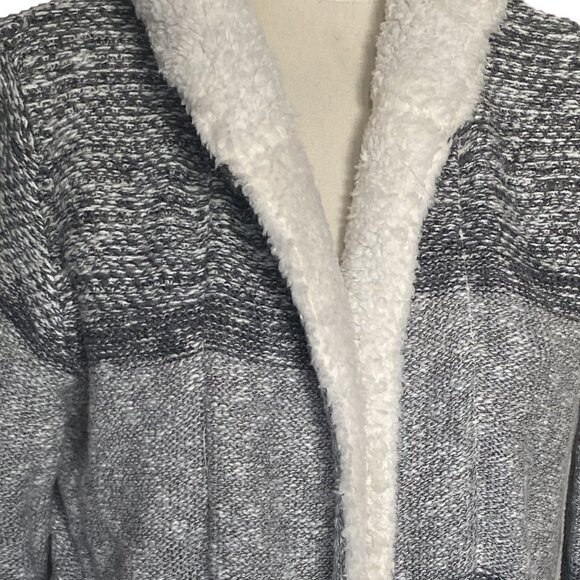 NWT LETY & ME Gray Striped Dockerie Sherpa Lined Hooded Cardigan sz L - Picture 4 of 8